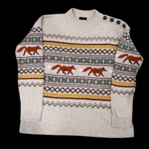 Talbots Fox Fair Isle Knit Sweater – Button Shoulder Detail